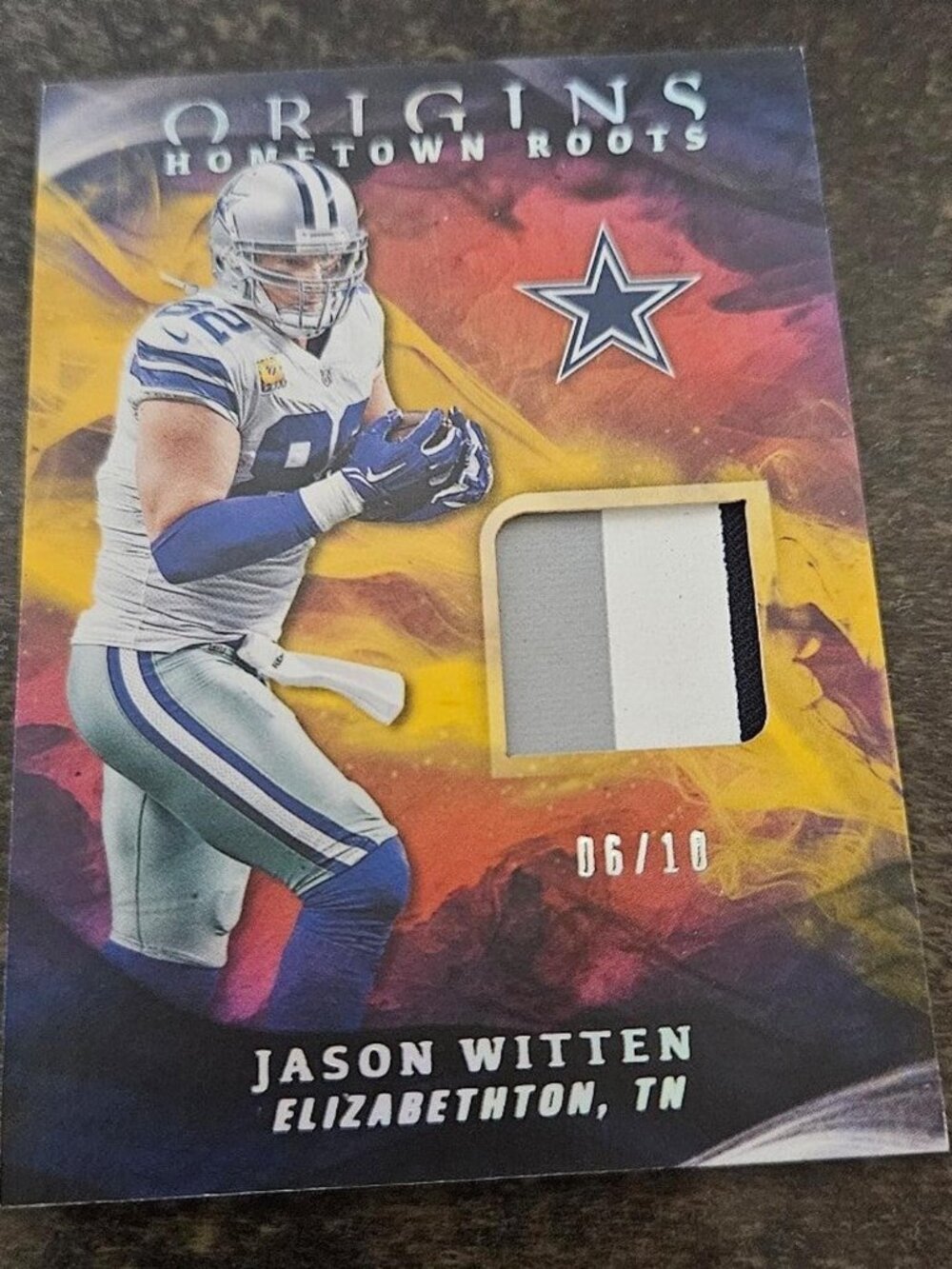 2019 Panini Origins Jason Witten Hometown Roots Patch Number 6/10 Dallas Cowboys